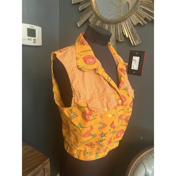 Vintage 80’s 90’s Passport Orange Floral Print Crop Top Shirt Jacket Vest Summer - Picture 4 of 5